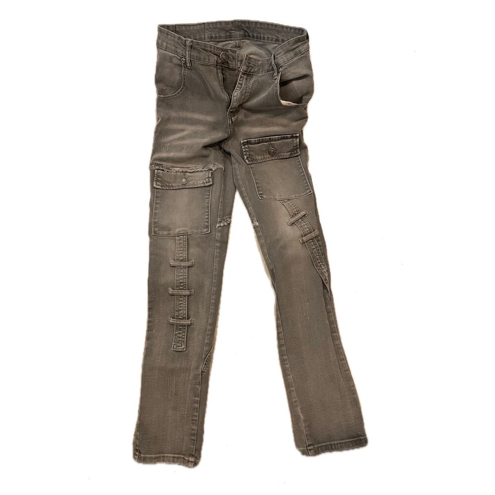 Jeans Slim Fit Distressed Cargo Black Jeans Mens 28x28